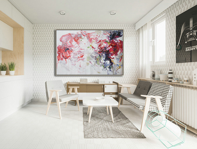 Horizontal Abstract Flower Painting Living Room Wall Art #ABH0A38